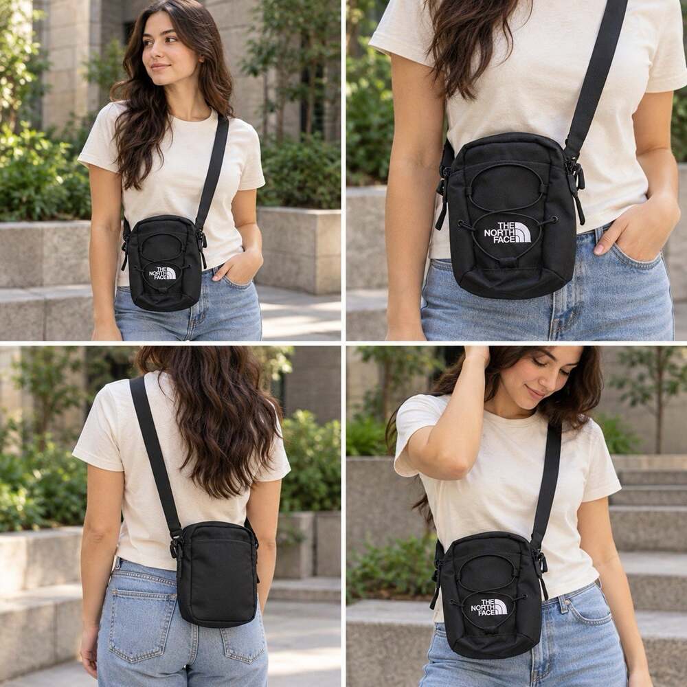 The North Face Jester Crossbody Bag Black Small Bungee Logo Adjustable Strap